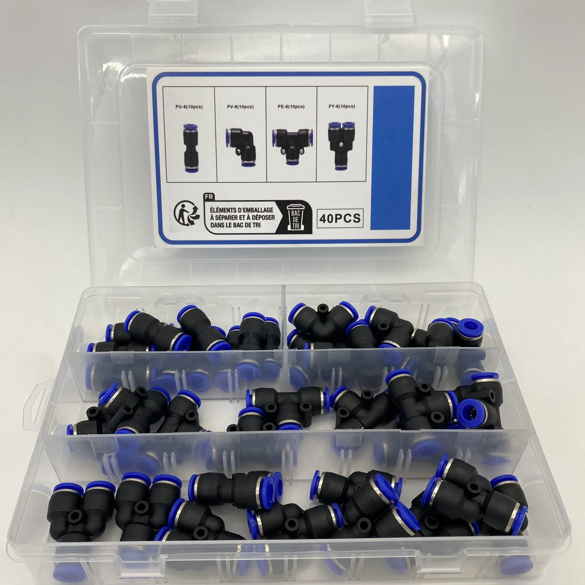 40 PCS engineering plastic quick connectors 6mm pneumatic connector accessories distributor elbow straight through 10 tees