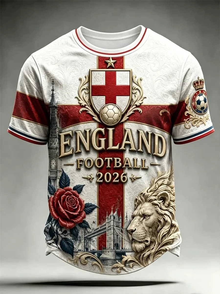 2026 Edition England Fans Football Training T-Shirt - 3D Digital Printing - Comfortable and Breathable - Family Clothing Y2k