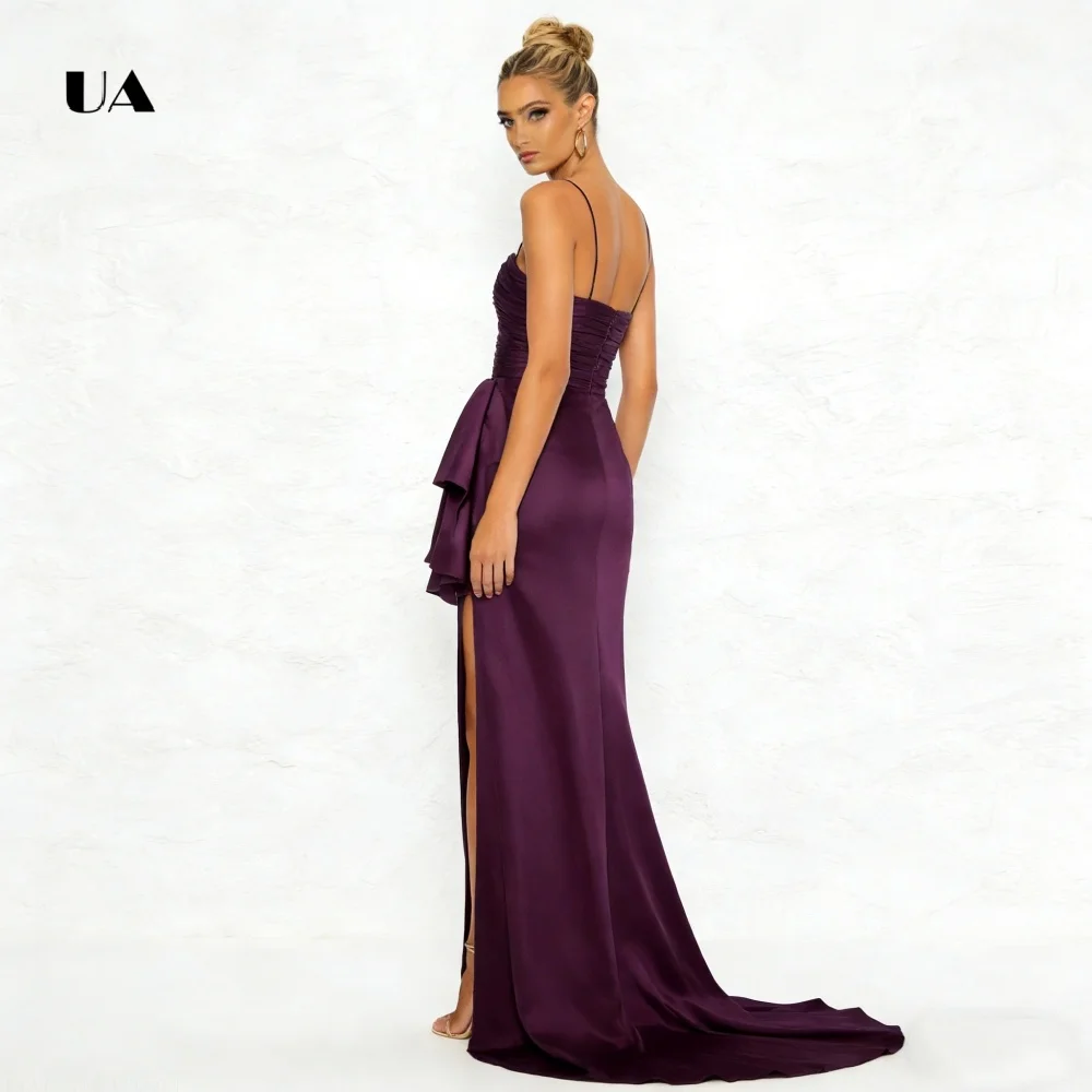 فستان حورية البحر من الساتان من ULBYANRY للحفلات الراقصة مع أشرطة سباغيتي ورقبة على شكل قلب وفتحة فستان سهرة مخصص للحفلات