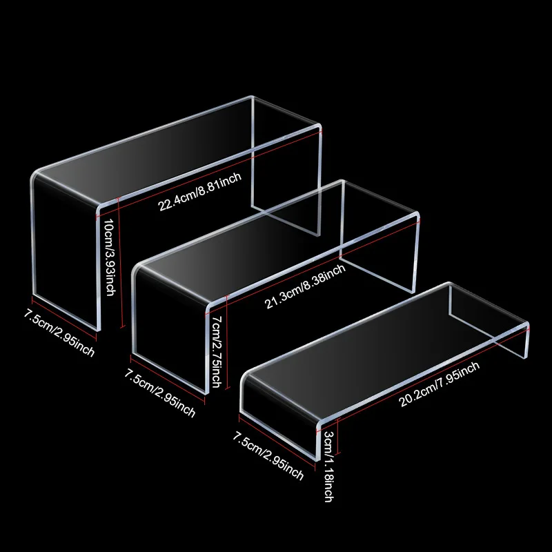 

3Pcs Acrylic Transparent Display Stand Organizer U Shape Lightweight Holder Window Counter Cosmetics Rack Dessert Model Shelf