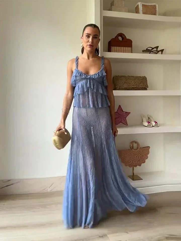 

Knitted Tank Top Skirts Sets Women Elegant Embroidery Hollow Out Vest Loose Skirts Suits 2025 Summer Party Holiday Set