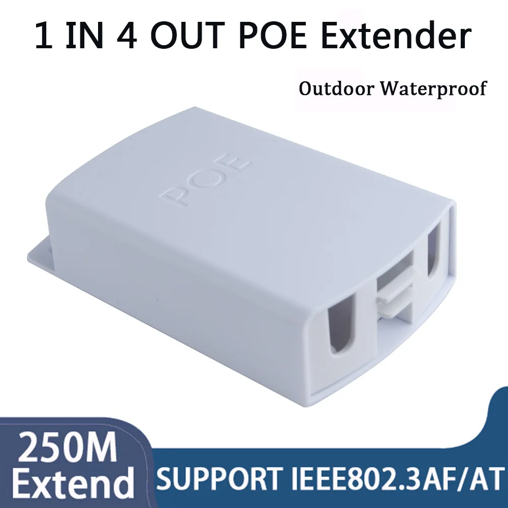 

HUI-Tenda 4 Port PoE Extender Waterproof 10/100Mbps 1 To 4 PoE Repeater With IEEE802.3af/at 250M Extend for POE Switch IP Camera