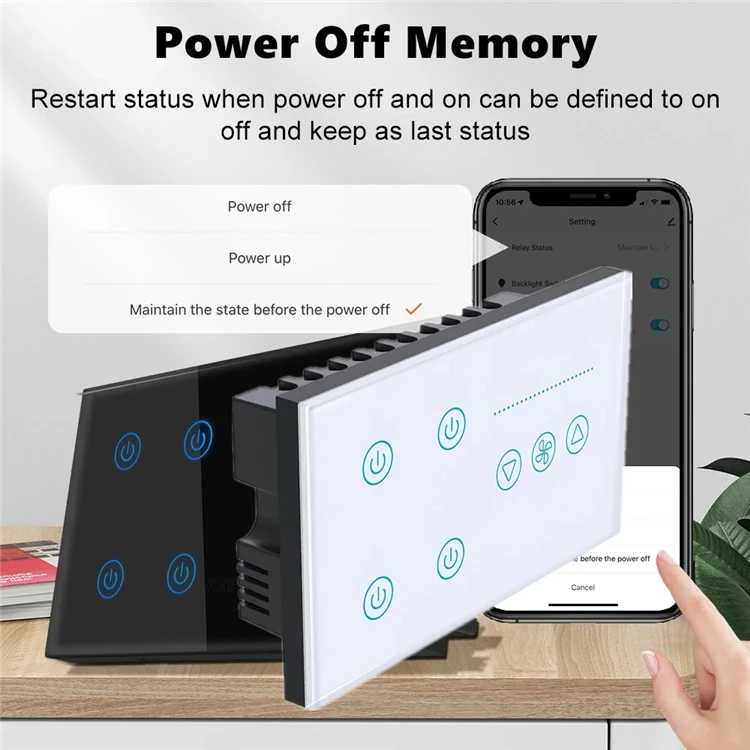 SZMYQ 4 Gang +1 Fan Smart Light Switch with WiFi Control Voice (Alexa/Google) Mobile Touch 100-240V Home/Hotel/Office F426