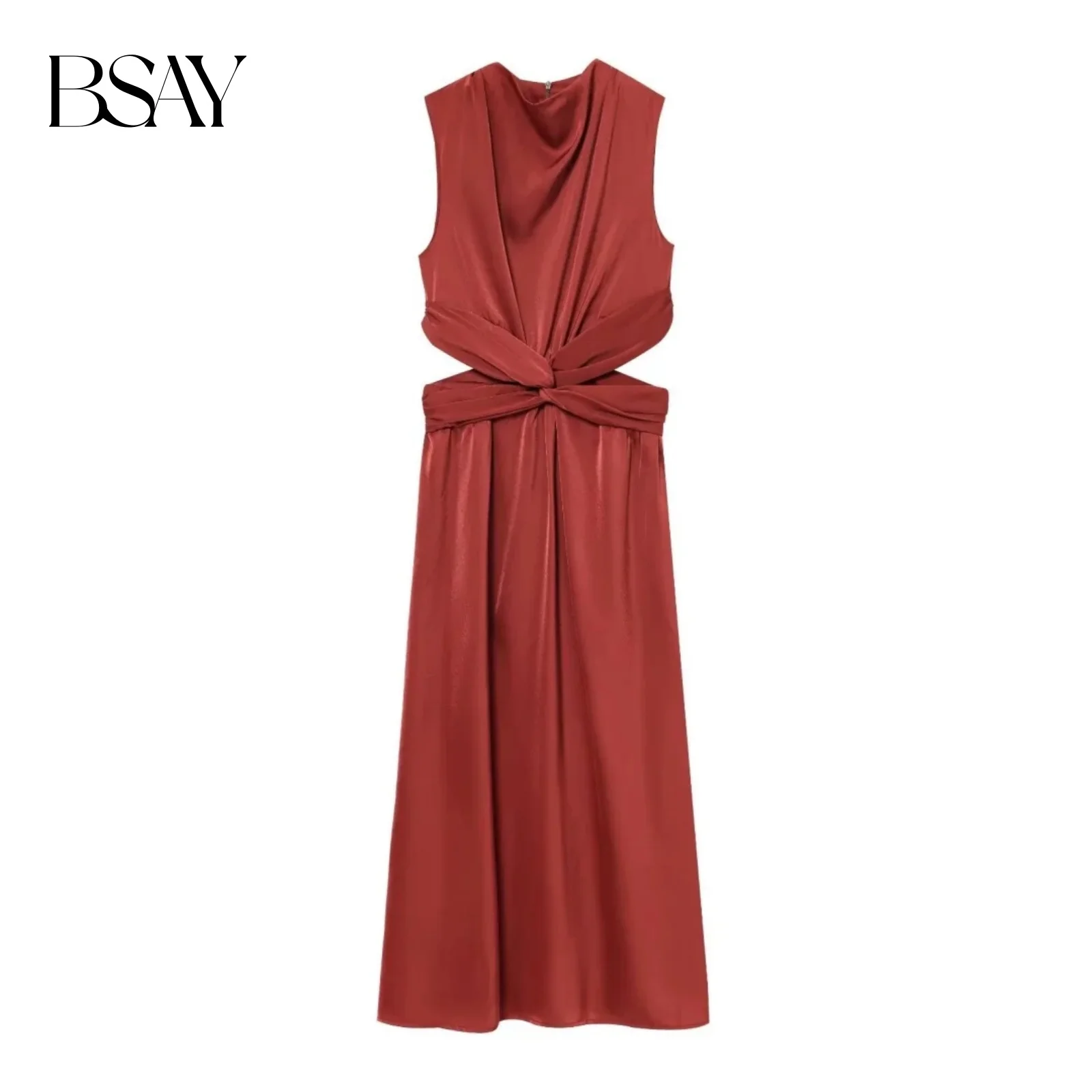 Sukienka damska BSAY o satynowej fakturze, modna letnia sukienka midi z odkrytymi ramionami, z dekoltem typu O, w stylu francuskim, elegancka odzież wieczorowa dla kobiet.
