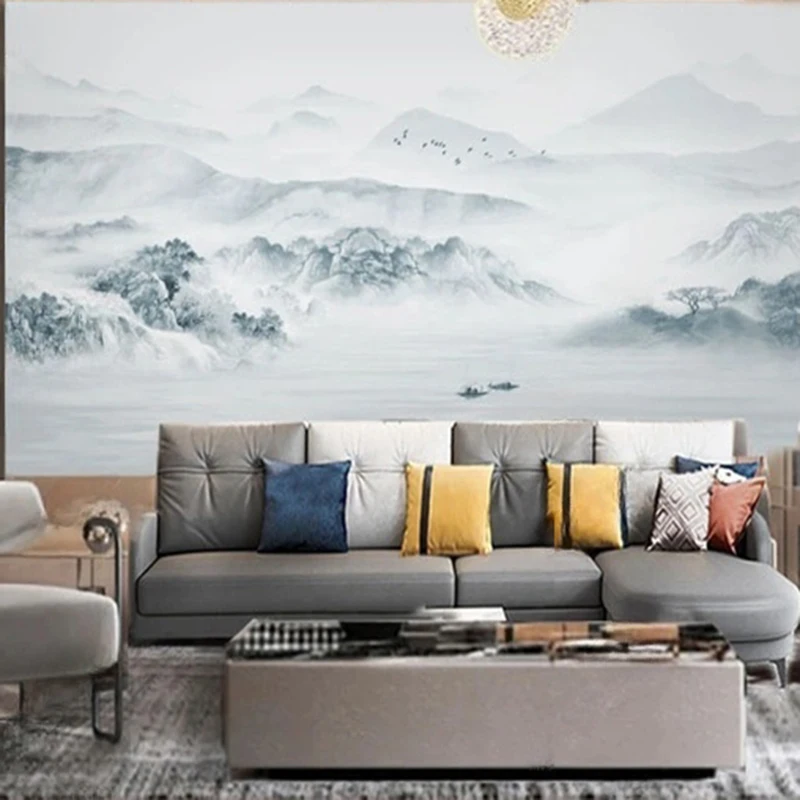 Custom Chinese Style Landscape Ink Painting Mountain Hand-Painted Decor Mural Art for Home Decor Wall Decals Papier Peint