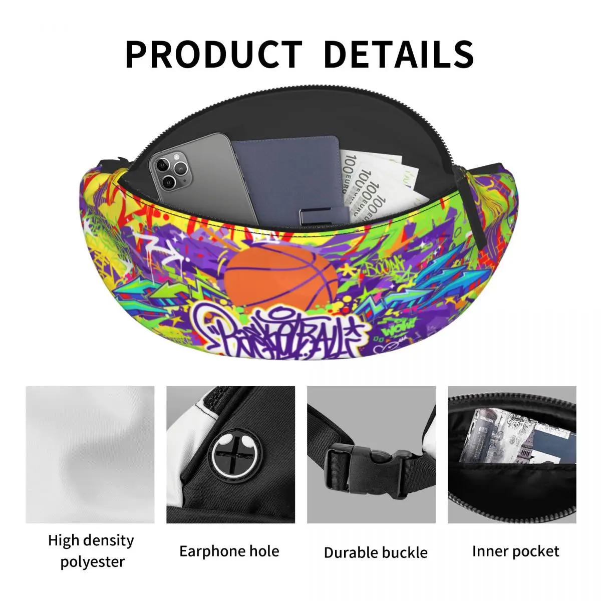 Custom Trendy Hiphop Urban Street Art Graffiti Stijl Heuptasje Mannen Vrouwen Crossbody Heuptas Voor Lopende Telefoon Geld Zakje