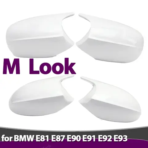 BMW E90 E91 E92 E93 E81 E87 E82 E88 3 1 시리즈 자동차 사이드 미러 커버 용 2x 흰색 백미러 캡 커버 셸 교체