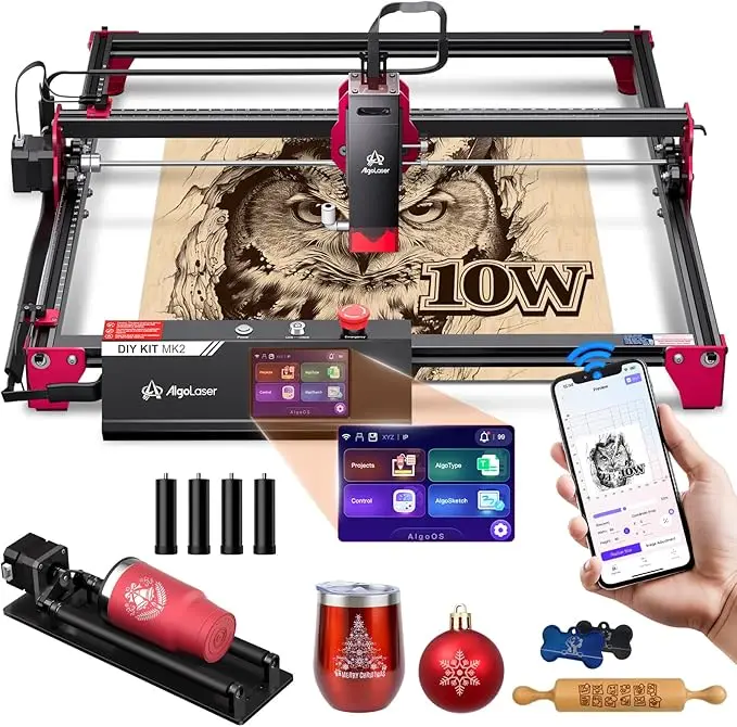 AlgoLaser DIY KIT MK2 10W lasergraveermachine snijmachine 400×435mm werkgebied 3,5'' IPS touchscreen WiFi & offline bediening CNC graveertool voor hout acryl leer doe-het-zelf knutselen