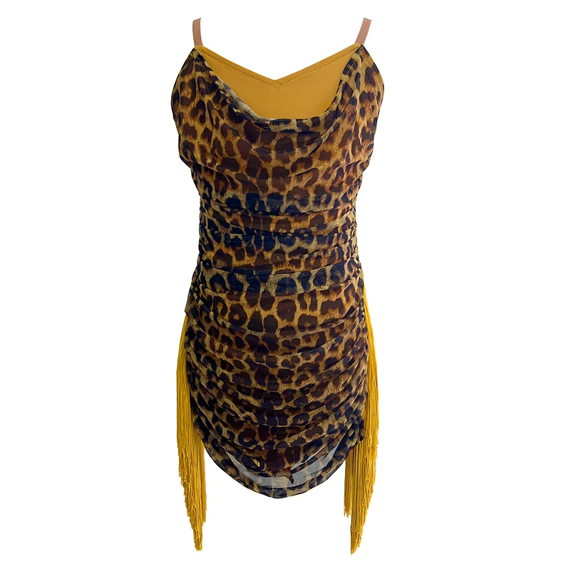Jupe de danse latine à franges pour enfants, imprimé léopard, compétition d'entraînement professionnel pour femmes, jupe de danse Salsa