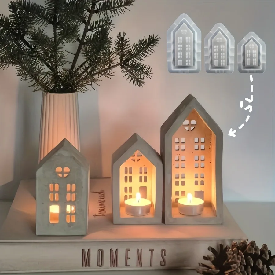 DIY Resin Mold Heart Hollow Out Large, Medium,  House Candle Holder Decoration Mold Home Decoration Table Storage House Drip Glu