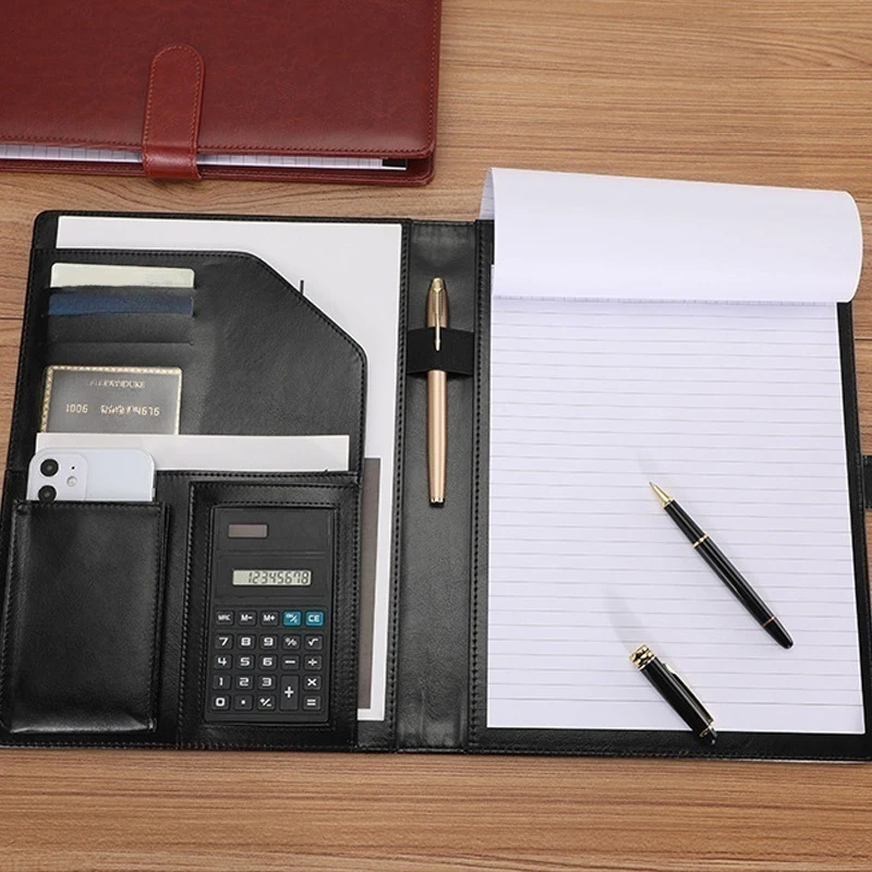 A4 Leather Executive Portfolio Folder for Document Business Desk Organizer File Filing Document Holder Clipboard Office Supply