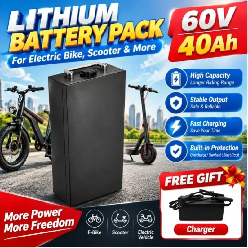 60V 40Ah Lithium-Akkupack für Elektromotorräder, 2000W Hochleistungsmotor, geeignet für Harley Davidson, faltbare Citycoco-Elektro-Scooter, inklusive kostenlosem Ladegerät