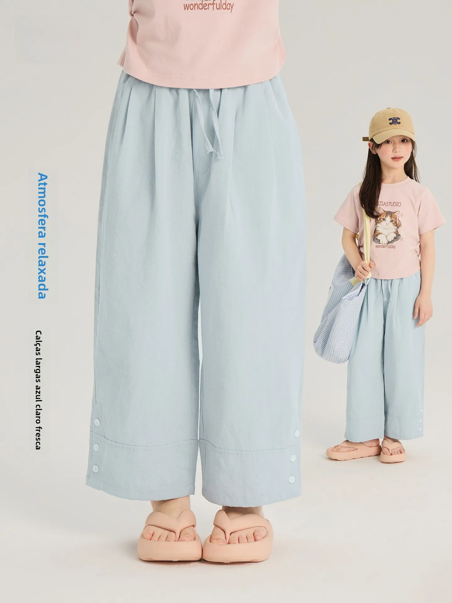 yojia-girls-summer-casual-loose-straight-leg-pants-thin-long-trousers-children's-clothing-high-waist-elastic-waistband