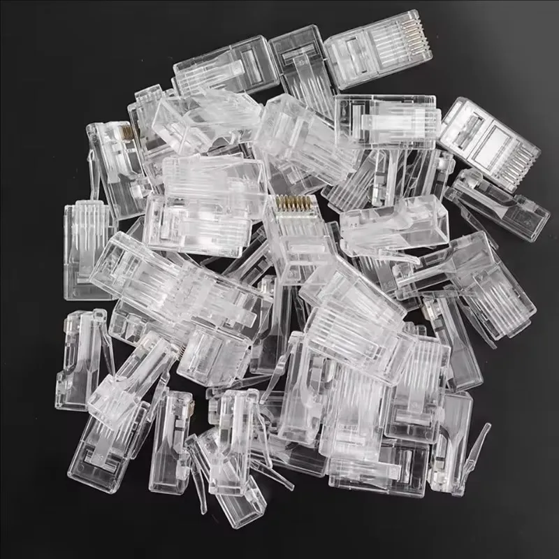 1-50Pcs RJ45 CAT6 CAT5e Pass Through Connectors Crystal End Gold-Plated 8P8C Crimp UTP Standard Ethernet Network Modular Plug