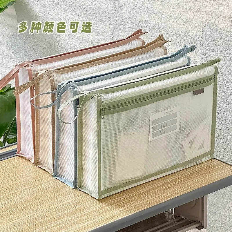 Double Layer A4 EVA File Bag, Waterproof Zipper Pouch for School Office, Large Capacity Document Organizer, Homework Storage