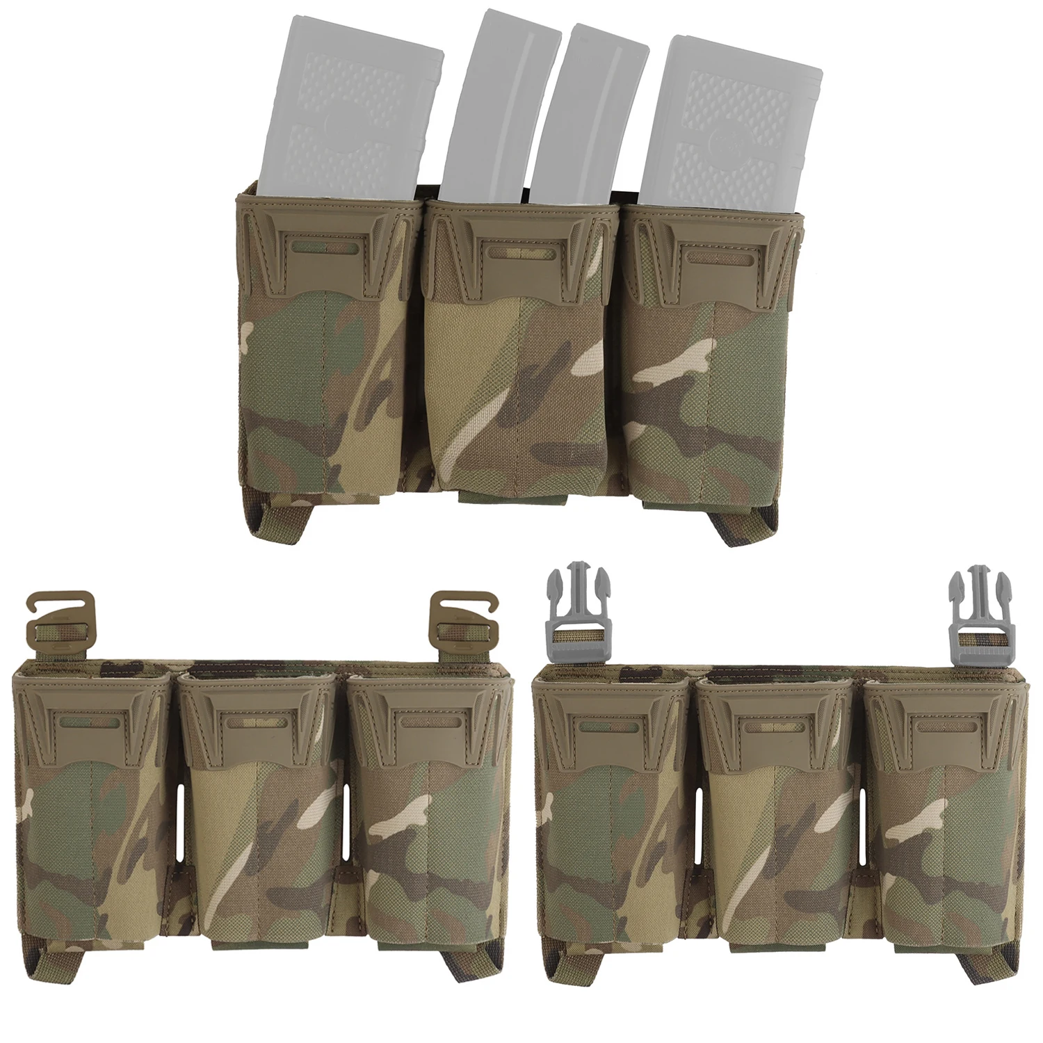 Universal KZ Triple Mag Pouch Panel G-Hook 2.5cm Buckle Mag Carrier Compatible with Rifle 5.56 Submachine 9mm Magazines