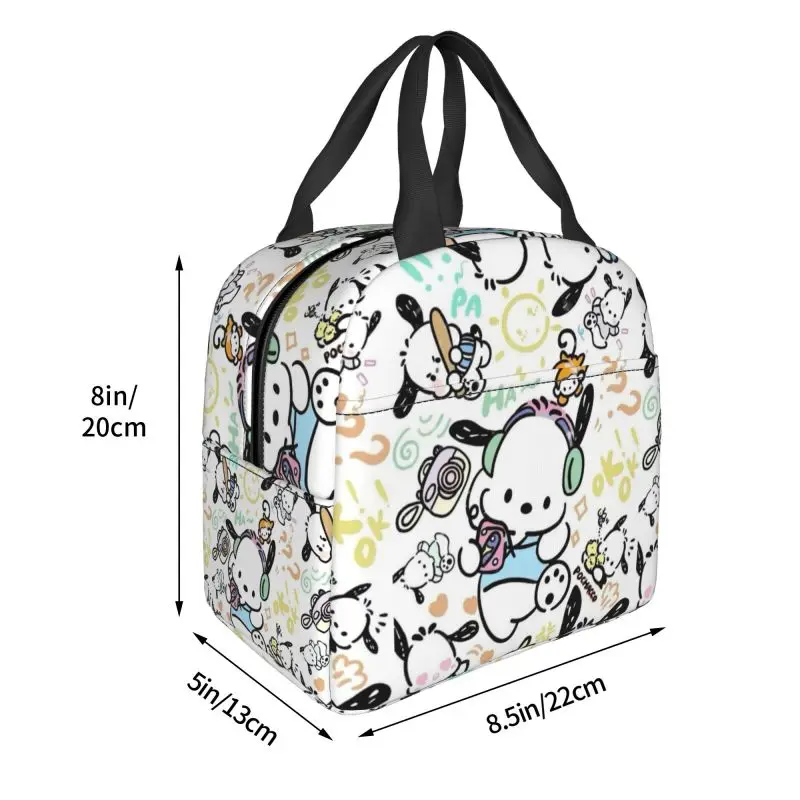 Custom Sanrio Animes Pochacco Insulated Lunch Bags for Women Disney Resuable Thermal Cooler Bento Box Kids School Children