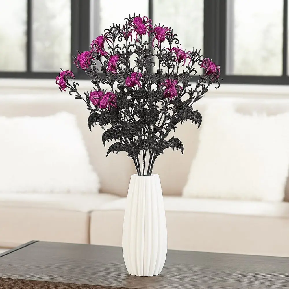 

48cm Halloween Bats Spiders Branch Realistic Plastic Bats Stems Decor Spooky Black Simulation Bats Flower Home Office Party