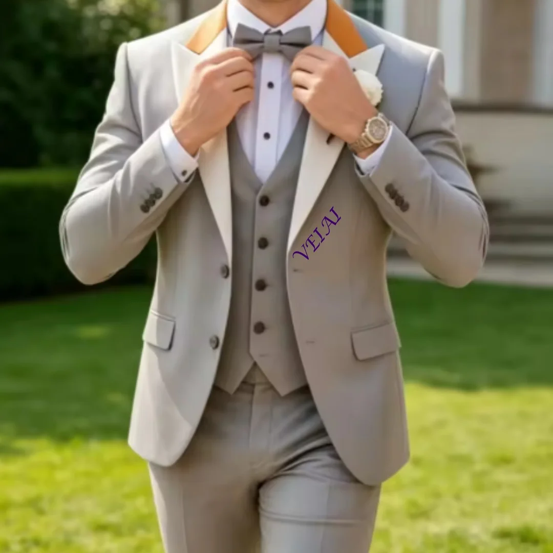 CustomizedOrange And Blue Men Suit Wedding Party Formal Groom Groomsman Prom Business Male Tuxedos 3 Piece Set Jacket Vest Pants