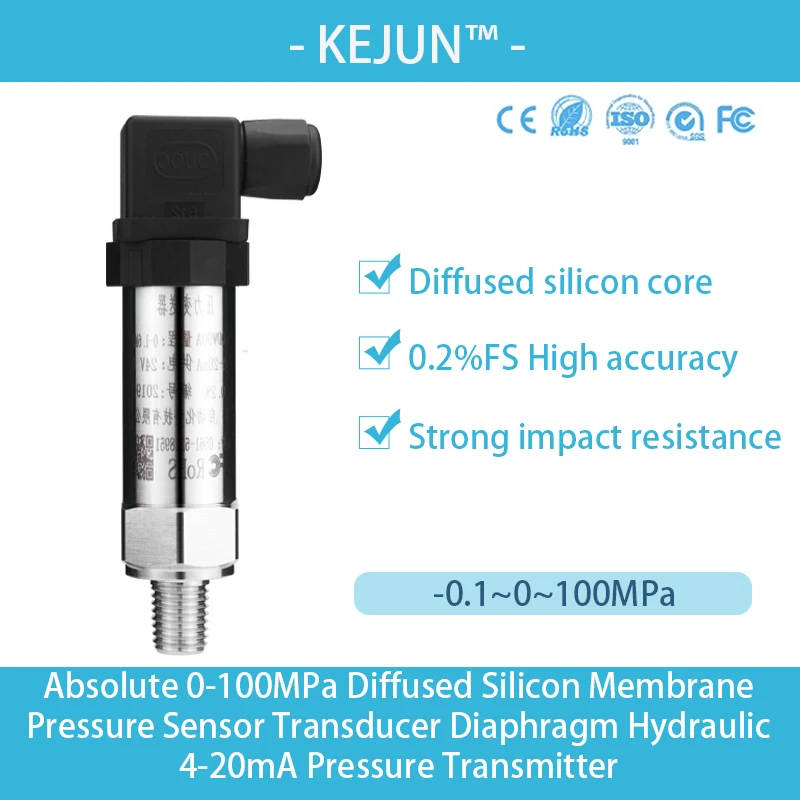 

Absolute 0-100MPa Diffused Silicon Membrane Pressure Sensor Transducer Diaphragm Hydraulic 4-20mA Pressure Transmitter