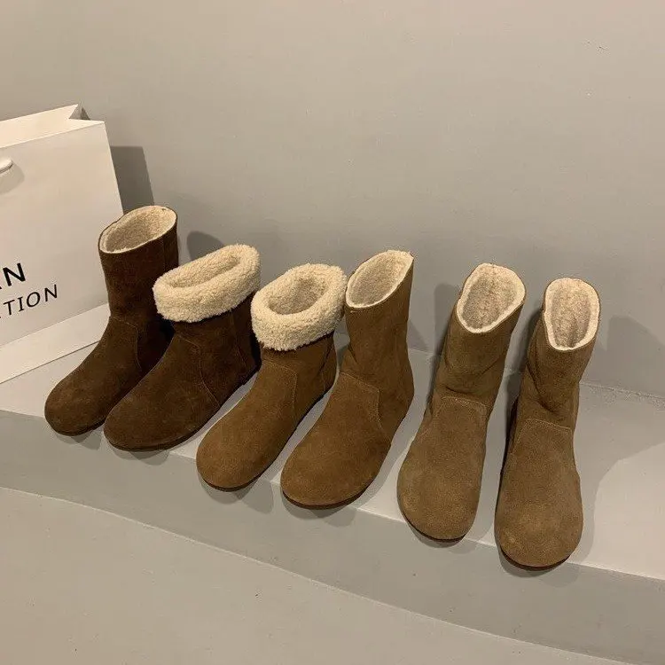 Женская обувь высокого качества, двусторонние французские зимние сапоги, зимние модные короткие сапоги на флисовой подкладке из овечьего меха, хлопковая обувь