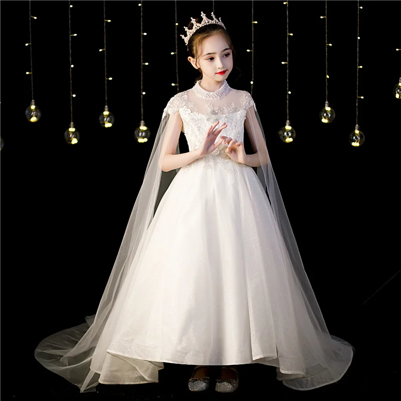 

Girls' Tailing Evening Dress Flower Girl Puffy Tulle Princess Dress Children's Host Birthday Piano Performance Dress Spring