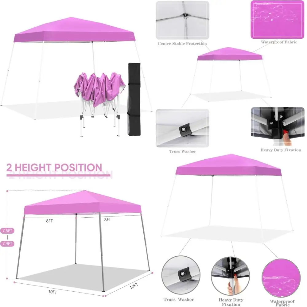 

Portable Instant Folding Canopy Shelter, 8x8 Ft Outdoor Pop Up Gazebo, Patio Canopy with Carrying Bag, Pink Color Option