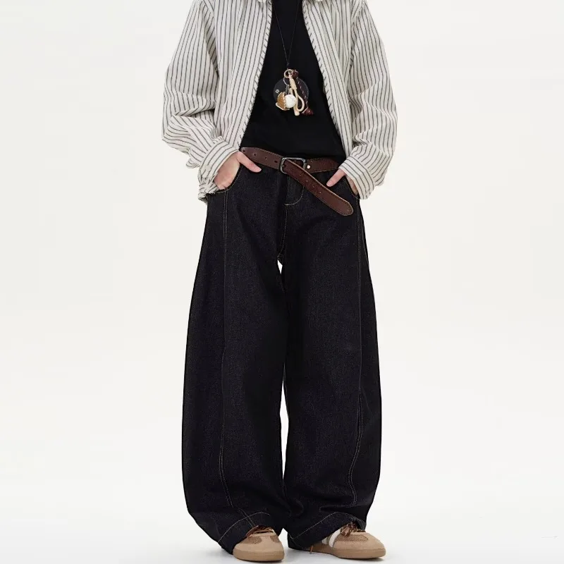 

Men's Women's Spring Autumn American Retro Original Color Curved Jeans Trendy Wide Leg Banana Pants Casual Long Pants Streetwear