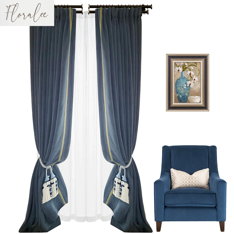 

American Curtains for Living Room Bedroom Thickened Cotton Linen Full Shade Simple Light Luxury Simple European Curtain Custom