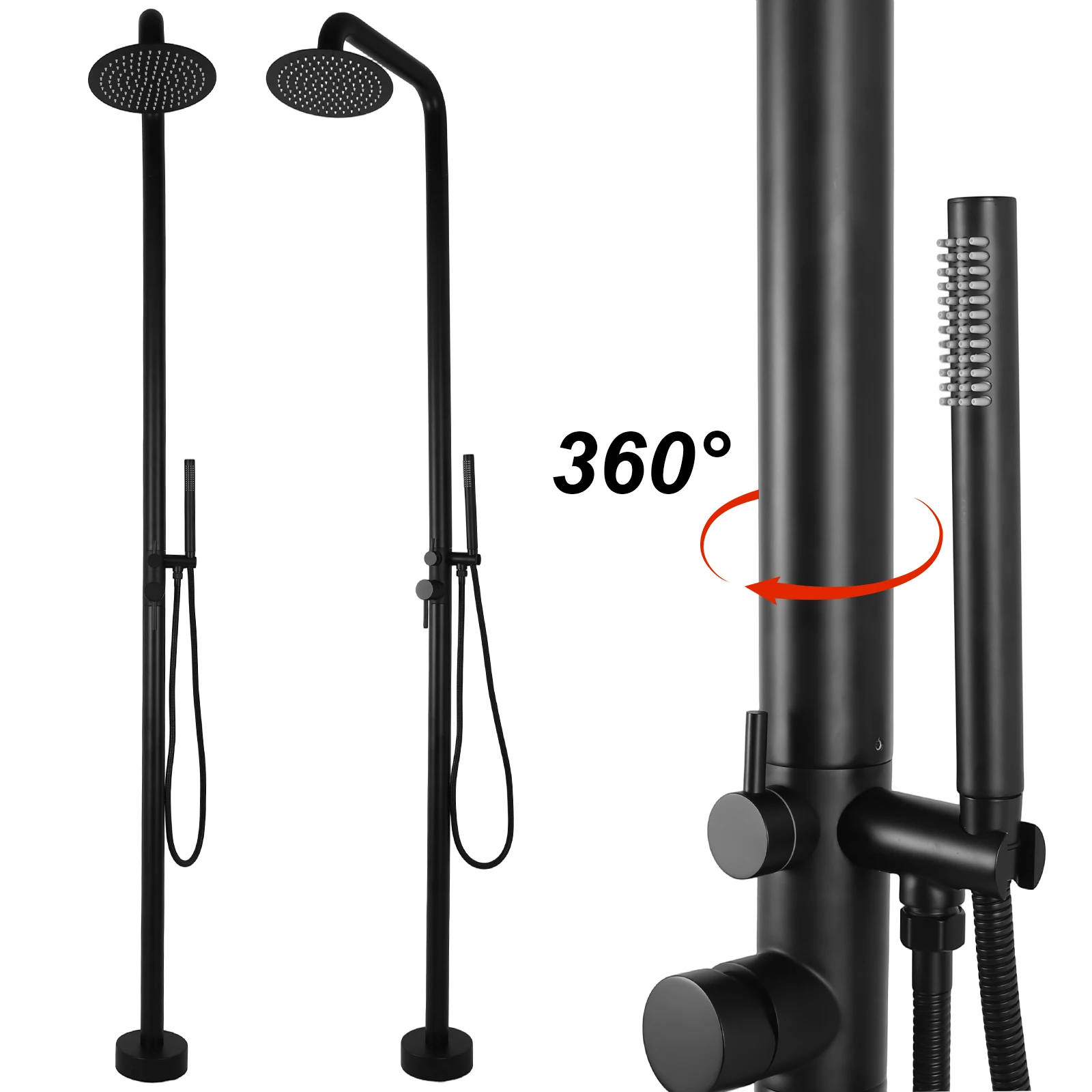 

2-Function Height Adjustable Outside Showers Floor Mounted Outdoor Shower Faucet Set with Showerhead for Backyard Beach Poolside