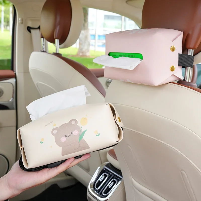 1PCS PU Leather Car Tissue Box Universal Sun Visor Armrest box Tissue Box Holder Auto Interior Backseat Storage Box Decoration