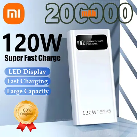 Xiaomi 고속 충전 보조베터리 200000mAh 초대용량 보조베터리 120W 슈퍼 충전 휴대용 외부 배터리 LED 디스플레이