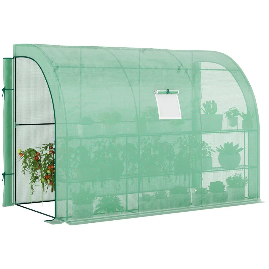 

GreenHouse 10 x 5 футов Lean to Green House Walkin GreenHouse с 2 дверцами и полиэтиленовым чехлом на окнах и 3 полками, зеленый
