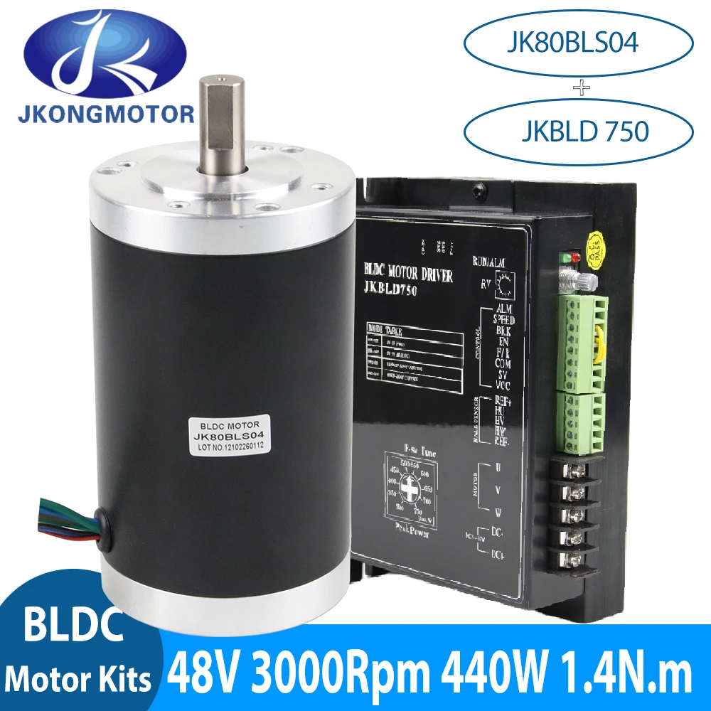 Jkongmotor 3000Rpm 48V JK80BLS04 Kits 440W 1.4N.m 4Poles Bldc Motor with JKBLD750 750W Brushless Dc Motor Controller / Driver