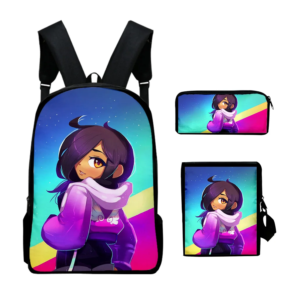 Criativo bonito Aphmau 3D Print mochilas escolares, mochila mochila pupil, bolsa de ombro inclinado, estojo lápis, bolsa de laptop da moda, 3 peças por conjunto