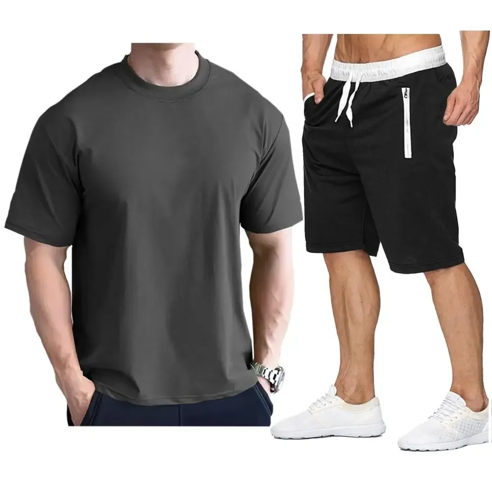 

Men Short Set Summer Suit Blank High Quality Cotton T-shirts + Bermuda Shorts Two-Piece Fashion Y2k Gym 2024 New Man Tracksuit