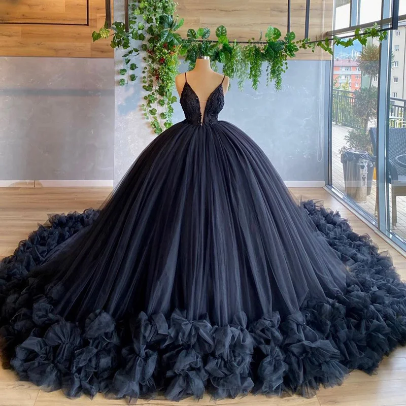 

New Fashion Ball Gown Quinceanera Dresses Sexy Spaghetti Sleeveless Tiered Ruffles Prom Dress Illusion Tulle Party Vestidos De