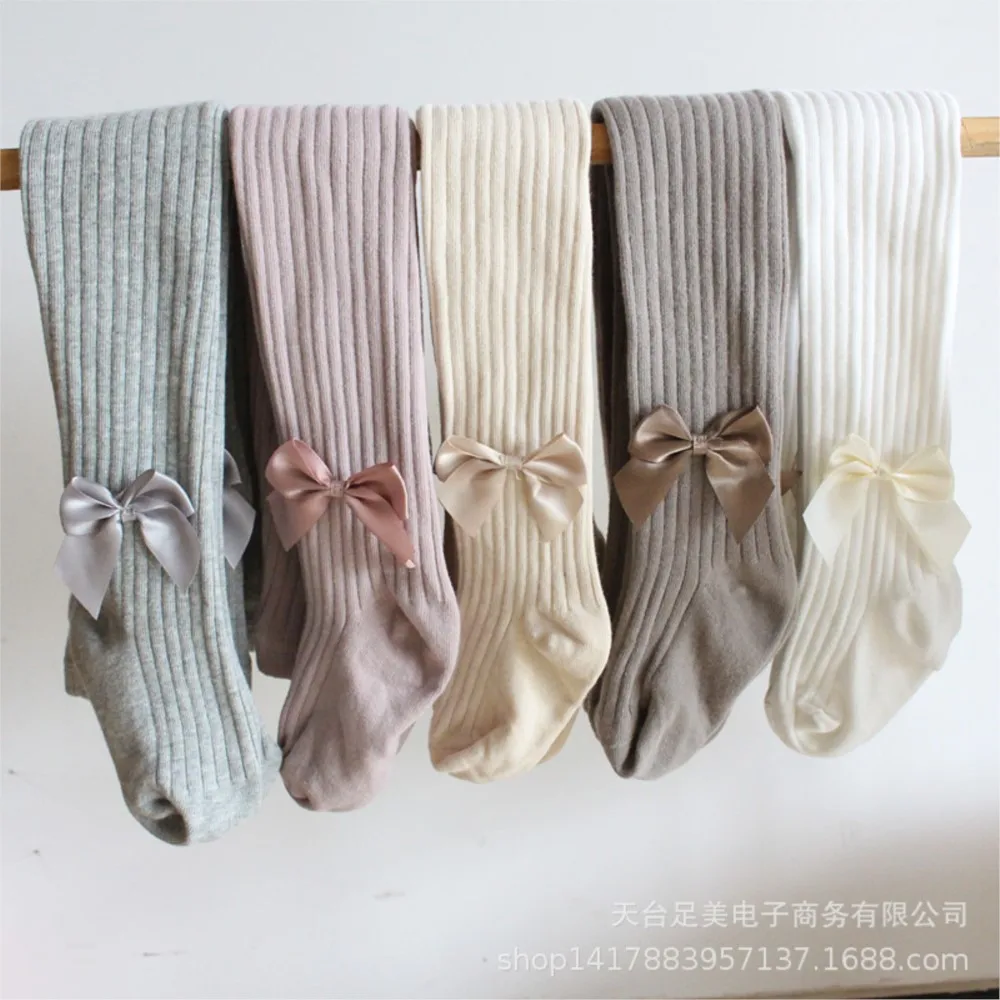 The spring and autumn Period and Children's Tights big pp Baby Conjoined Stocking white Bowknot Knitting Girls Tights