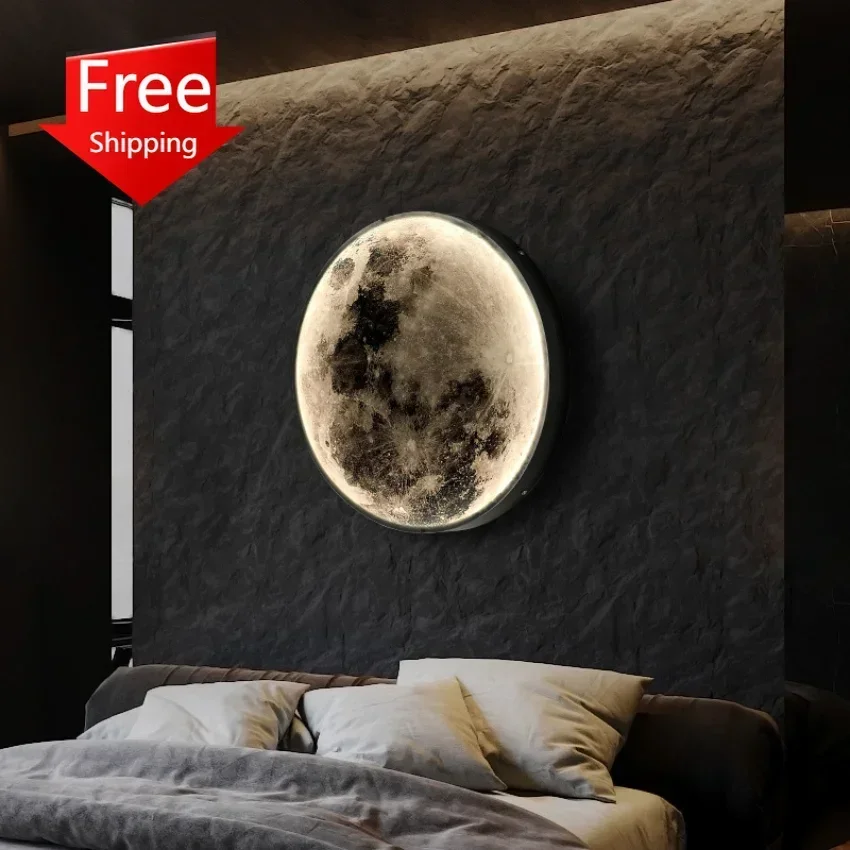 

Modern Round Moon Wall Lamp for Bedroom Living Room Entrance Decoration Sconce Light Fixtures Ceiling Lighting Planet Nordic Led