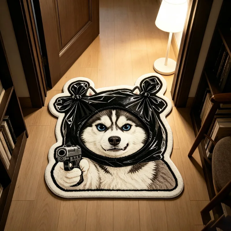 Husky Puppy Animal Shaped Plush Carpet Thick Fluffy Non Slip Mat For Kids Room Indoor Home Decoration