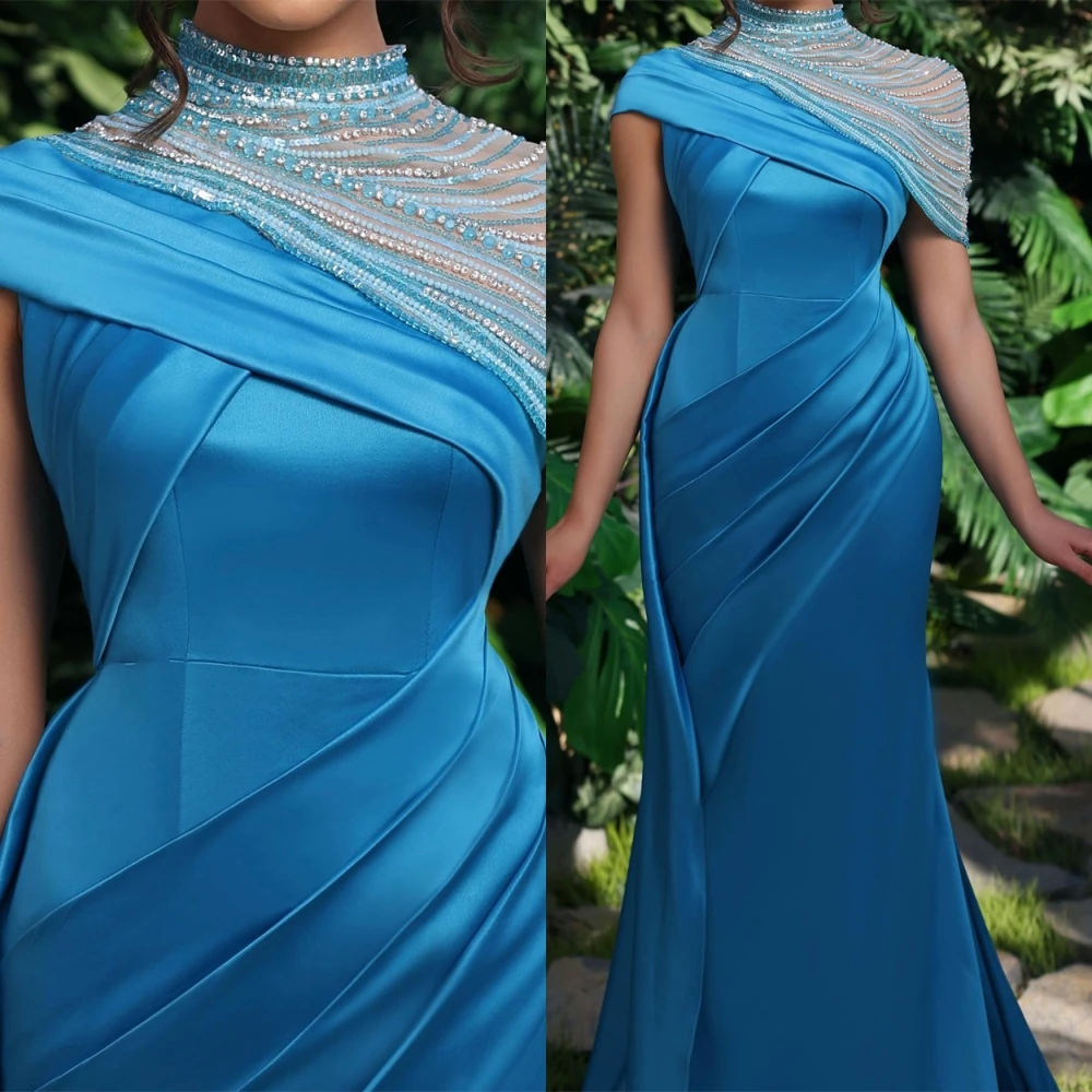 

Customized Delicate High Collar Satin Evening Dress Classic Mermaid Prom Dresses High Quality Beading Special Occasion Gowns