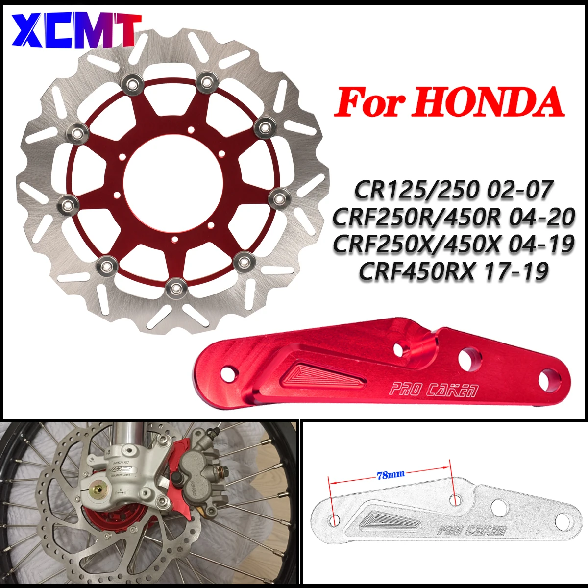 

320MM Motocross Rotor Disk Front Floating Brake 260MM Disc Brake Caliper Bracket For Honda CR CRF 125 250 450 R E RX 2004-2023