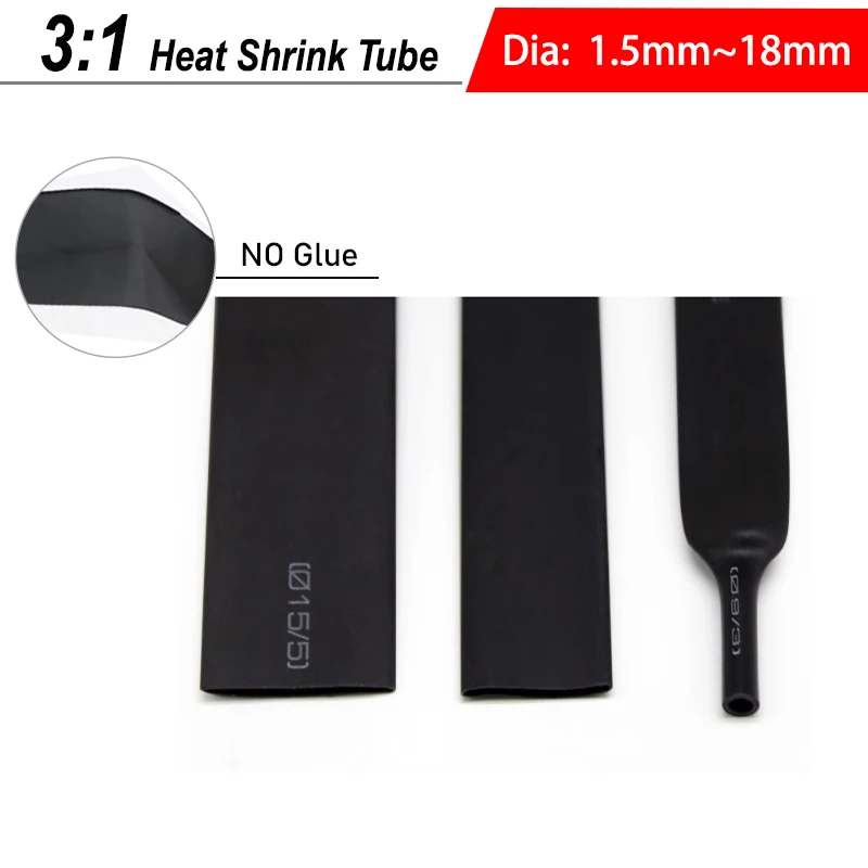 

3:1 Black Heat Shrink Tube No Glue 1.5/3/4.5/6/9/12/15/18/24/30/39/50mm Insulated Shrinkable Waterproof Protection Cable Sleeve