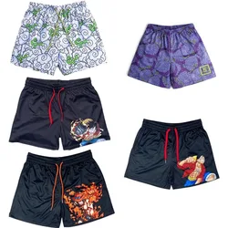 Anime ONE PIECE Workout Gym Shorts for Men Quick Dry Breathable Casual Athletic Shorts with Pockets 5 Inch Summer Running Short