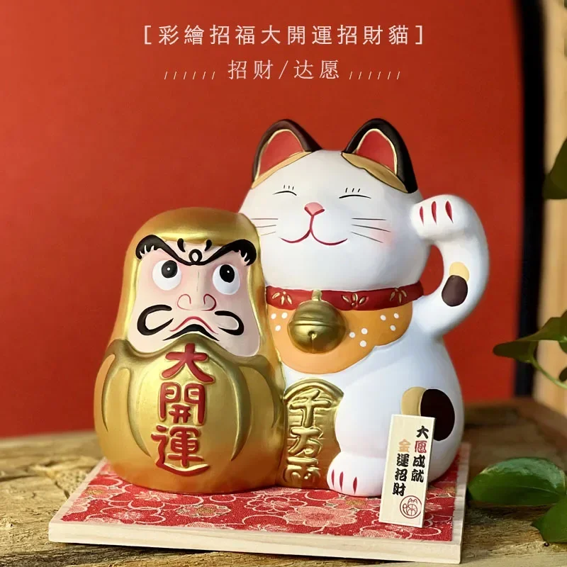 Zhaocai Cat 8 inch hand-painted Japanese ceramic cat creative home shop decoration pieces Dharma wholesale home decoration