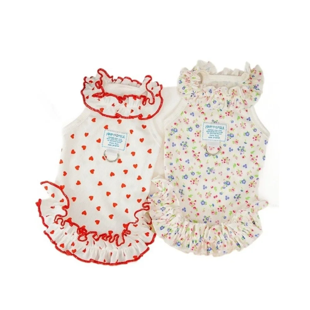 

Summer Cooling Pet Cooling Dress Love Heart Print Simple Design Dog Clothes Tank Top Style Thin Material Pet Skirt Pet Cooling