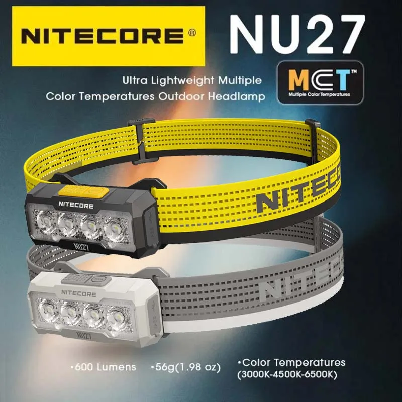 Nitecore NU27 600 Lumen Ultra Lightweight Multiple Color Temperatures Outdoor Headlamp USB-C Rechargeable Headlight
