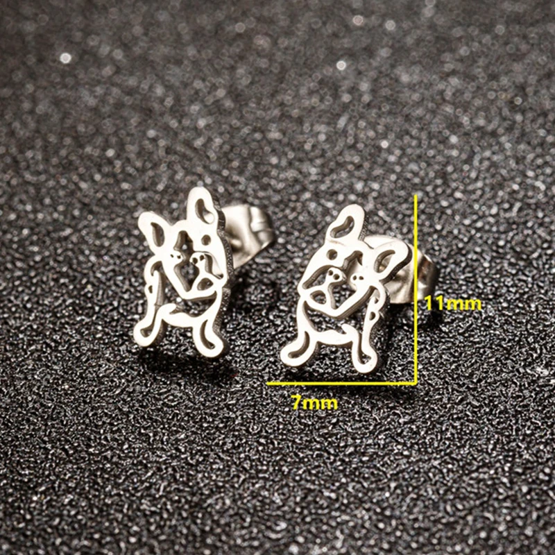 Vintage Stainless Steel French Bulldog Earring for Women Cute Pet Ear Jewelry Girls Cat Dog Earrings Gifts Accessories Wholesale