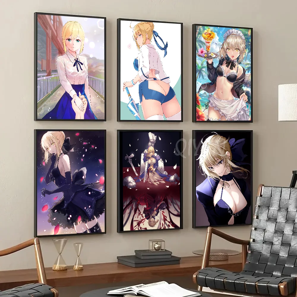 

Game Anime Fate Grand Order Altria Pendragon Saber Poster Paper Print Home Living Room Bedroom Bar Cafe Art Painting Decor