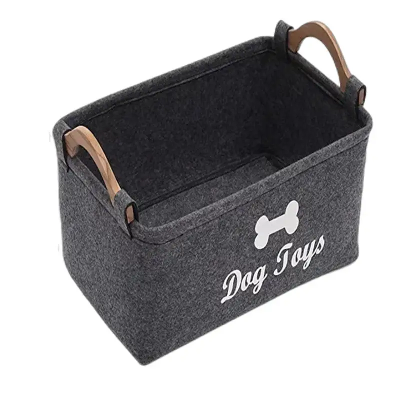 1pc Wooden Handle Felt Toy Storage Box Multi-Functional Household Storage Laundry Basket Pet Cat And Dog Toy Storage Box